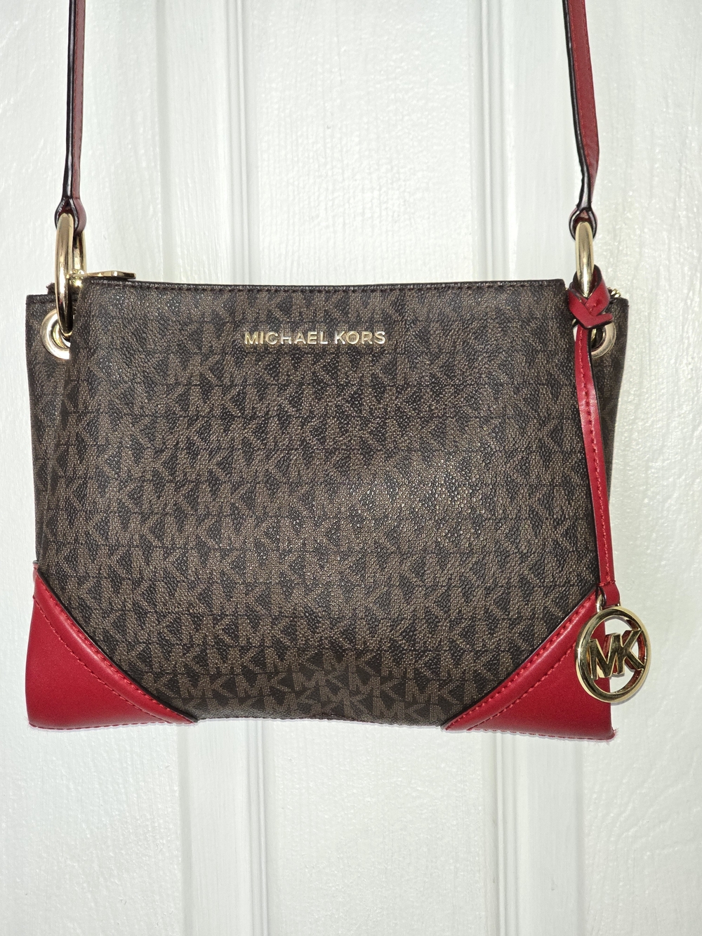 Michael Kors Brown and Red Signature Crossbody Bag